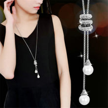 Load image into Gallery viewer, High Quality Fashion Metal Silver Long Tassel Rhinestone Crystal Pearl Long Chain Necklace Sweater Patry Necklace Jewelry
