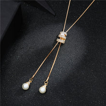 Load image into Gallery viewer, High Quality Fashion Metal Silver Long Tassel Rhinestone Crystal Pearl Long Chain Necklace Sweater Patry Necklace Jewelry