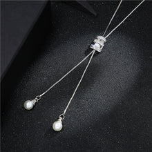 Load image into Gallery viewer, High Quality Fashion Metal Silver Long Tassel Rhinestone Crystal Pearl Long Chain Necklace Sweater Patry Necklace Jewelry